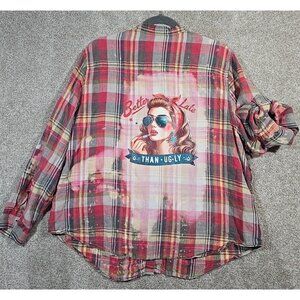 OOAK Upcycled Shacket Shirt Humor Better Late Than Ugly Linen Cotton Sassy XL